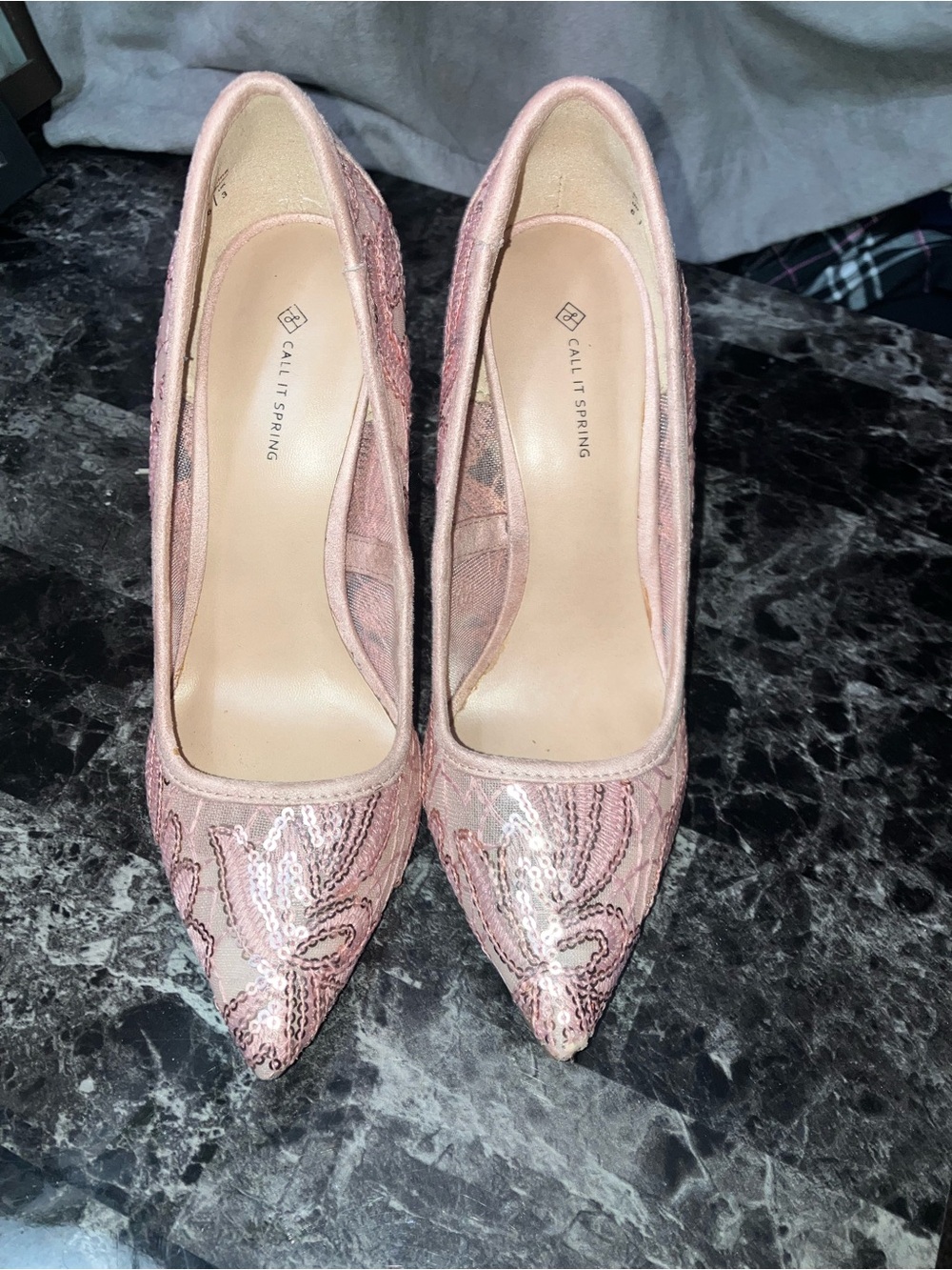 Call It Spring Pink Sequin Pointed Toe Pumps